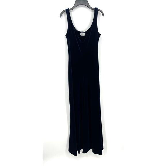 Y2K 90s Bruno Duluc Dark Blue Sleeveless Velvet Stretchy Maxi Dress Prom S Small - Picture 5 of 14